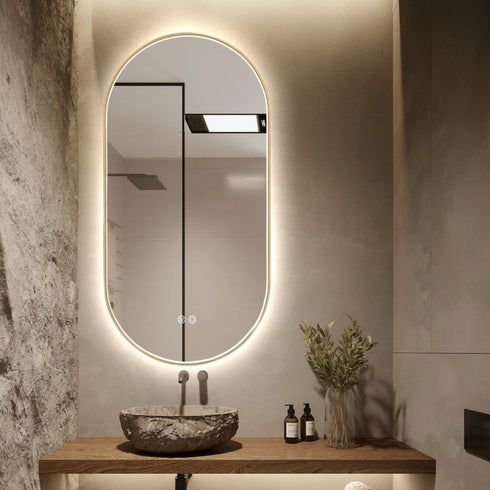 Maria Oval Frontlit LED Gold Bathroom Wall Mirror