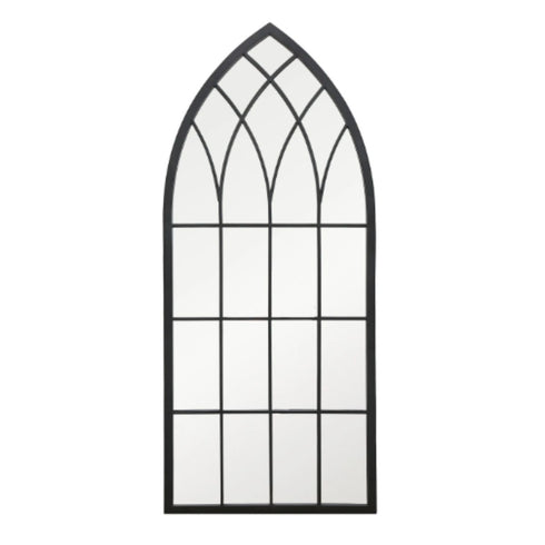 Romilly Cathedral Arch Black Wall Mirror - Gothic Window Style Decorative Mirror