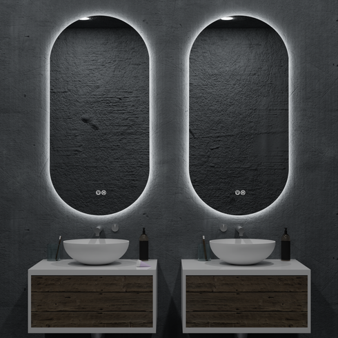 Amara Pill Shaped Anti-fog 3 Colour LED Backlit Bathroom Mirror With Optional Bluetooth Speaker