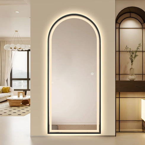 Elwood Arched Full Length Dimmable LED Black Standing Mirror