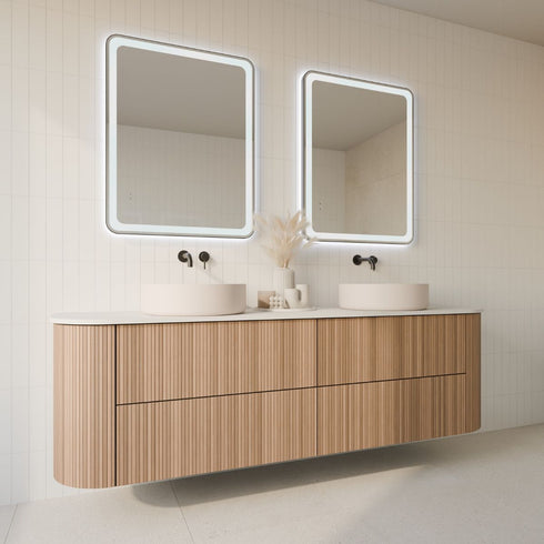 Taylor Rounded Corners Anti-fog Frontlit & Backlit LED Bathroom Mirror - Matte Black Frame with Wave Motion Sensor