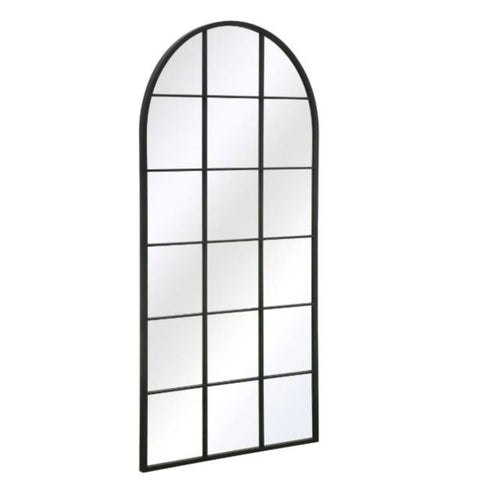Ella Arched Large Black Wall Mirror - Multi-Pane Grid Design