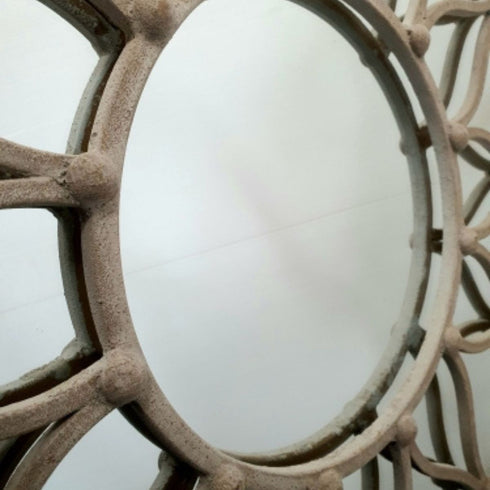 Viggo White Metal Round Wall Mirror - Decorative Pattern Frame Feature Mirror