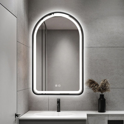 Byron Arched Frosted LED Black Wall Mirror