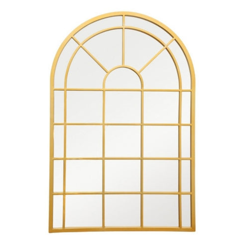 Greer Arched Window Gold Wall Mirror - Metal Grid Modern Feature Mirror