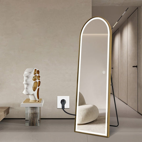 Elwood Arched Full Length Dimmable LED Gold Standing Mirror