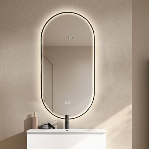 Maria Oval Frontlit LED Black Bathroom Wall Mirror