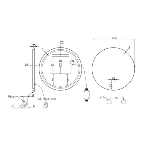 Meeray Anti-fog 3 Colour LED Round Bathroom Mirror - Matte Black Frame With Wave Motion Sensor