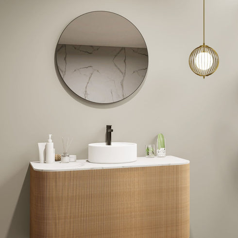 Meeray Aluminium Framed Matte Black Round Bathroom Mirror