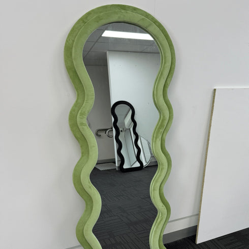 Quinn Wavy Velvet Frame Green Wall Mirror