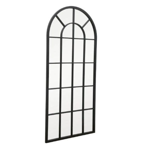 Bailey Arched Metal Grid Industrial Window Black Wall Mirror