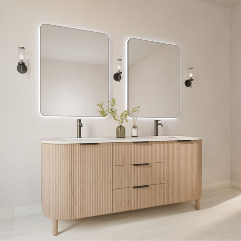Graeme Rounded Corners Anti-fog Backlit LED Bathroom Mirror - Matte Black Frame with Wave Motion Sensor