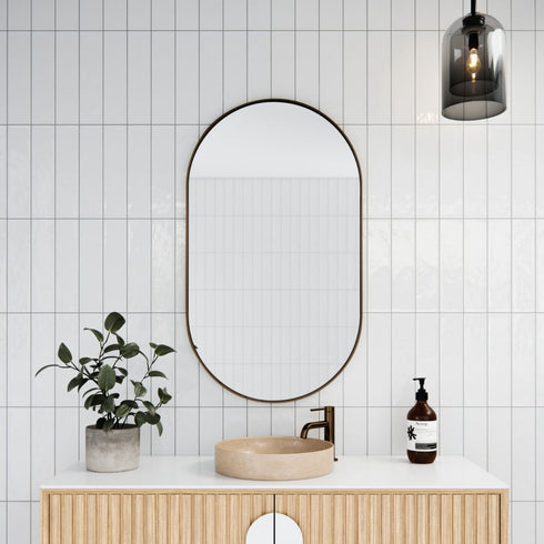 Noelle Antique Brass Pill Mirror Cabinet