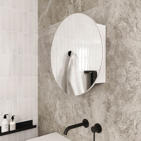 Militon Bathroom Round White Mirror Cabinet