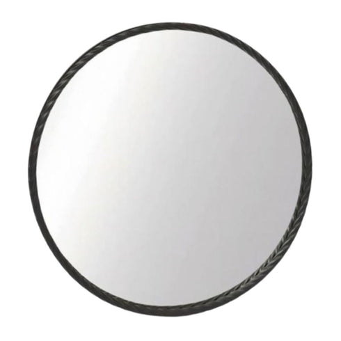 Loen Black Round Wall Mirror with rope-twist frame