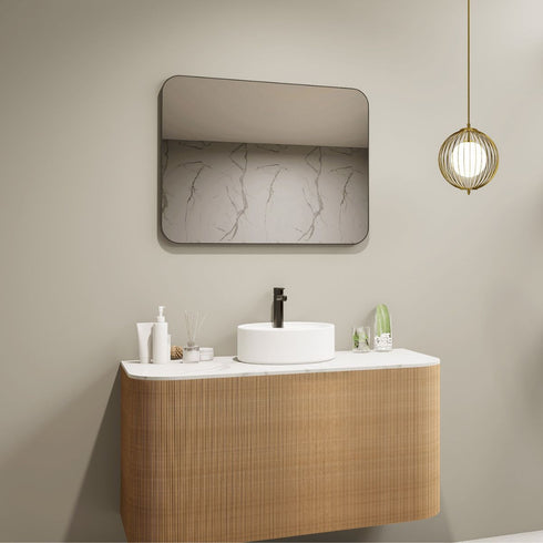 Graeme Aluminium Framed Rounded Corners Rectangular Matte Black Bathroom Mirror