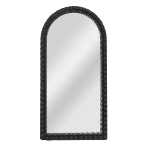 Flora Arched Black Wall Mirror, 82cm x 161.3cm, with slim black frame and curved arch