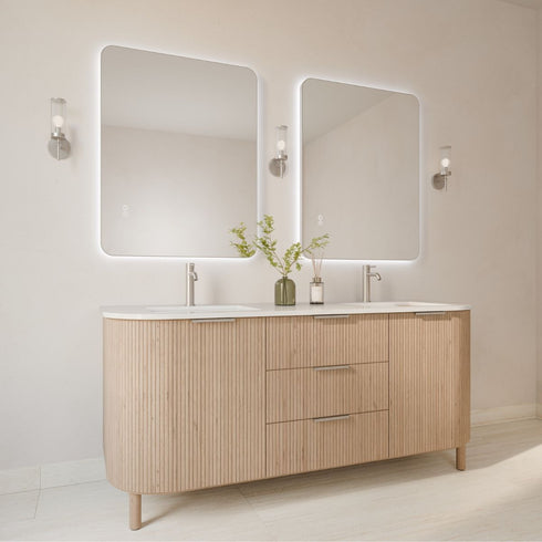 Graeme Rounded Corners Anti-Fog Backlit LED Bathroom Mirror - Brushed Nickel Frame with Optional Bluetooth Speaker