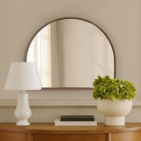 Dunsborough Gold Studded Arched Metal Frame Wall Mirror