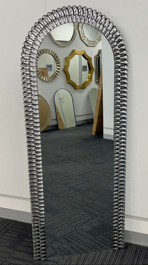 Lior Arched Diamond Water Drop Silver Wall Mirror