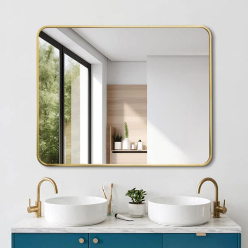 Gold aluminium framed mirror designed for bathrooms