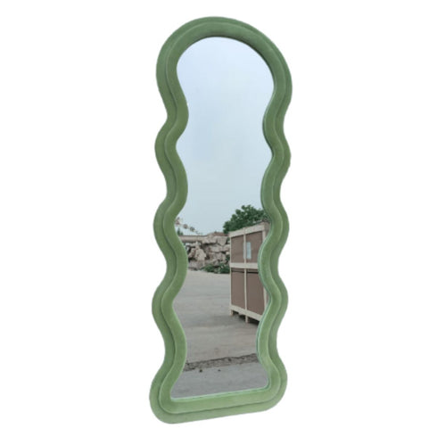 Wavy Velvet Frame Green Mirror