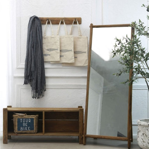 Denise Recycled Pinewood Standing Floor Mirror - Rustic Full Length Adjustable Mirror