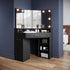 Marlo Black Corner Dressing Table with Triple Mirror & Storage - Makeup Vanity with Drawers