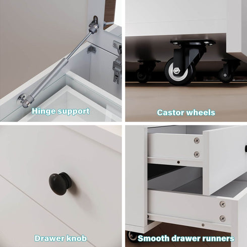 Lisandra Dressing Bedside Tables 2-in-1 Set - Hidden Makeup Mirror