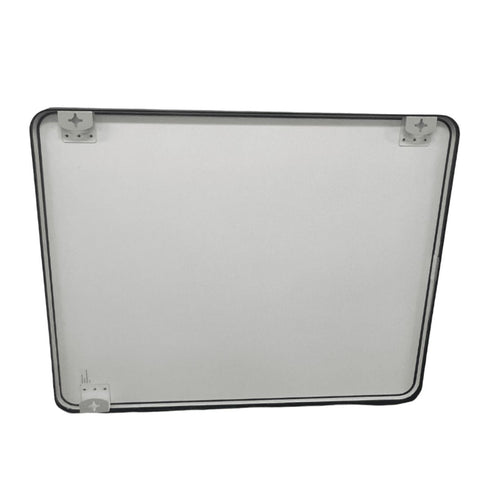 Back panel of rectangular black bathroom mirror with fittings
