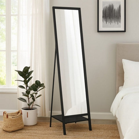 Kosciuszko Black Metal Frame Full Length Floor Mirror - Freestanding Leaner Mirror