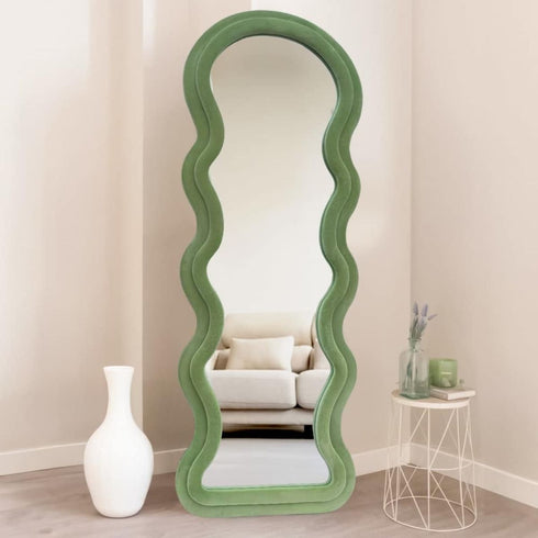 Wavy Velvet Frame Mirror lush green