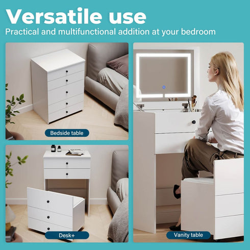 Lisandra Dressing Bedside Tables 2-in-1 Set - Hidden Makeup Mirror