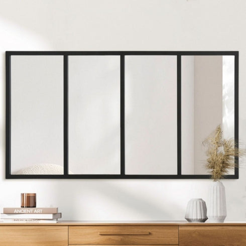 Thredbo Black 4 Panel Window Frame Wall Mirror - Large Industrial Grid Mirror