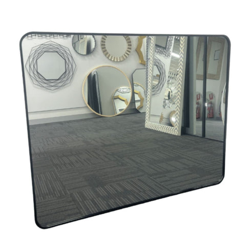 Rectangular black bathroom mirror with slim aluminium frame