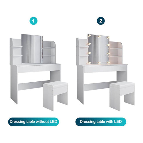 Sarika White LED Vanity Mirror With Dressing Table