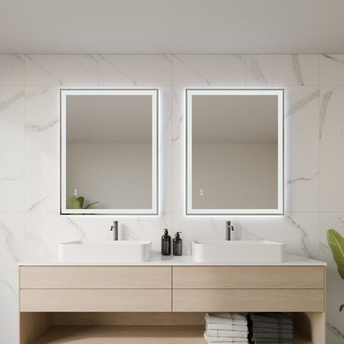 Raelene Anti-Fog Frontlit & Backlit LED Bathroom Mirror - Matte Black Frame with Optional Bluetooth Speaker