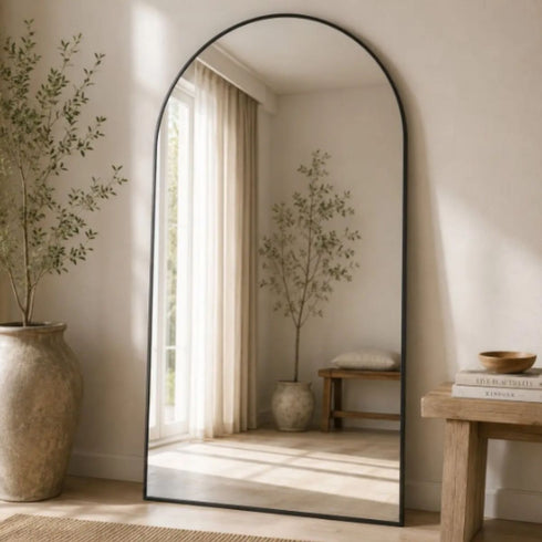 Maelle Arched Full Length Black Wall Mirror - Large Arch Mirror