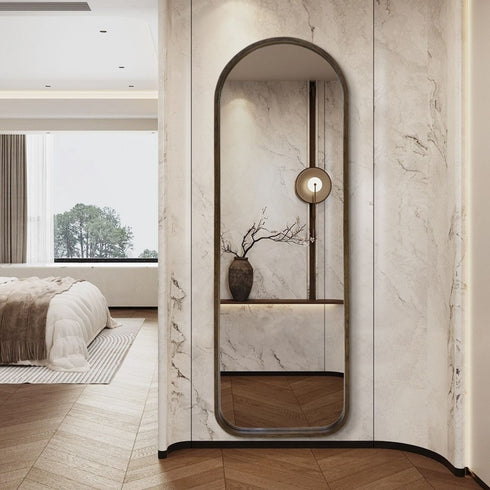 Moreton Arched Walnut Wood Full Length Wall Mirror