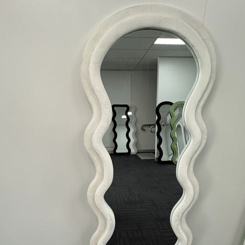 Quinn Wavy Velvet Frame White Wall Mirror