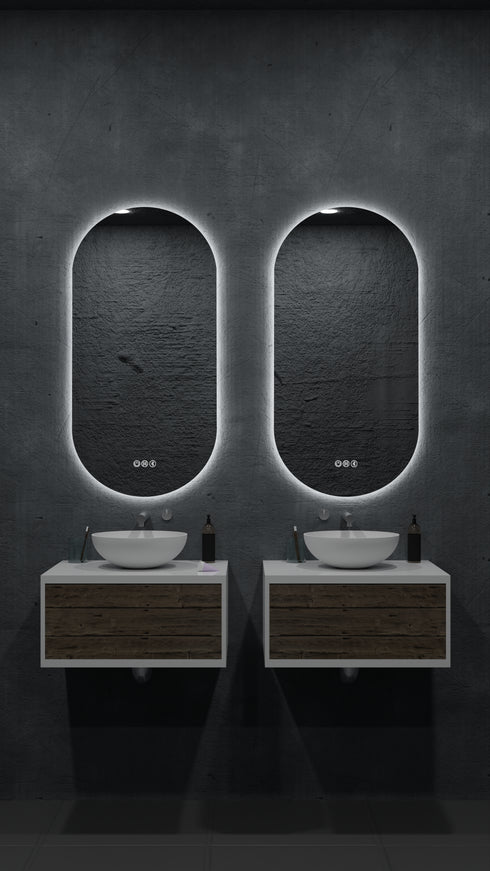 Amara Pill Shaped Anti-fog 3 Colour LED Backlit Bathroom Mirror With Optional Bluetooth Speaker