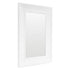 Round white wall mirror featuring subtle wood grain detailing