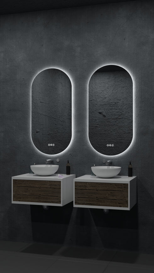 Amara Pill Shaped Anti-fog 3 Colour LED Backlit Bathroom Mirror With Optional Bluetooth Speaker