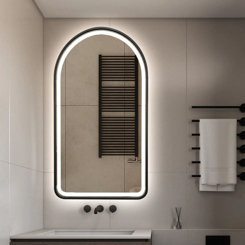 Byron Arched Frosted LED Black Wall Mirror