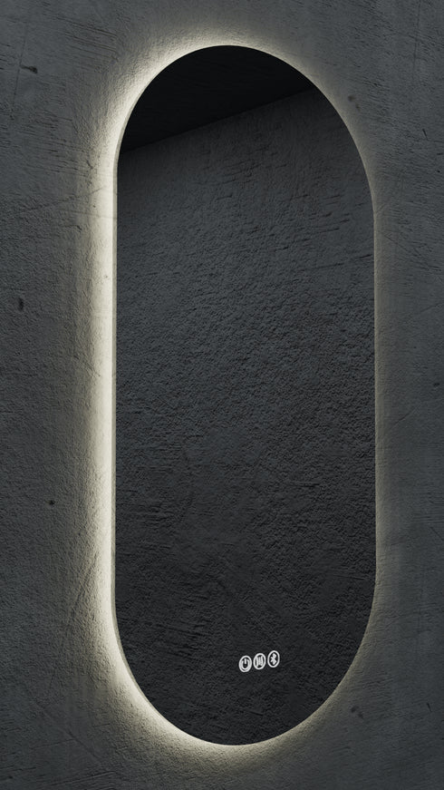 Amara Pill Shaped Anti-fog 3 Colour LED Backlit Bathroom Mirror With Optional Bluetooth Speaker