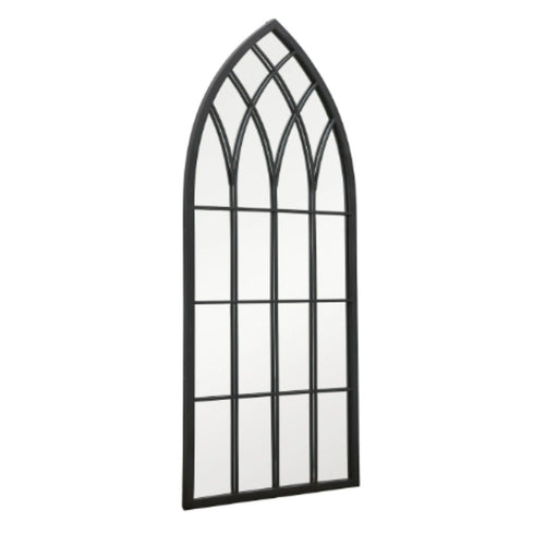 Romilly Cathedral Arch Black Wall Mirror - Gothic Window Style Decorative Mirror