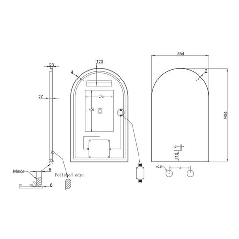 Allan Arched Matte Black Framed LED Bathroom Mirror with Wave Motion Sensor