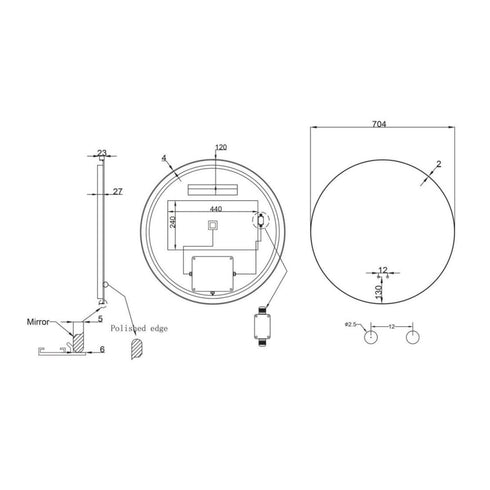 Meeray Anti-fog 3 Colour LED Round Bathroom Mirror - Matte Black Frame With Wave Motion Sensor