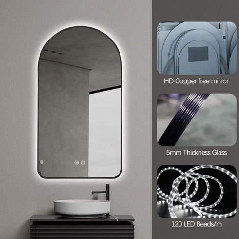 Tallow Arched Antifog Backlit LED Black Wall Mirror