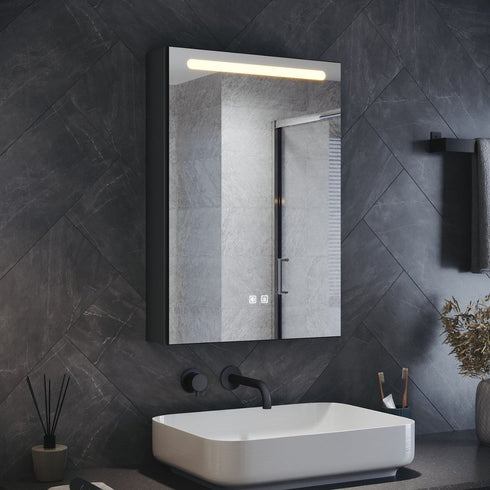 Dane Hemp Black LED Bathroom Cabinet with Makeup Storage Shelf